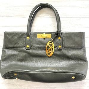 ONNA EHRLICH Dark Gray Leather Handbag with Gold Emblem and Latch